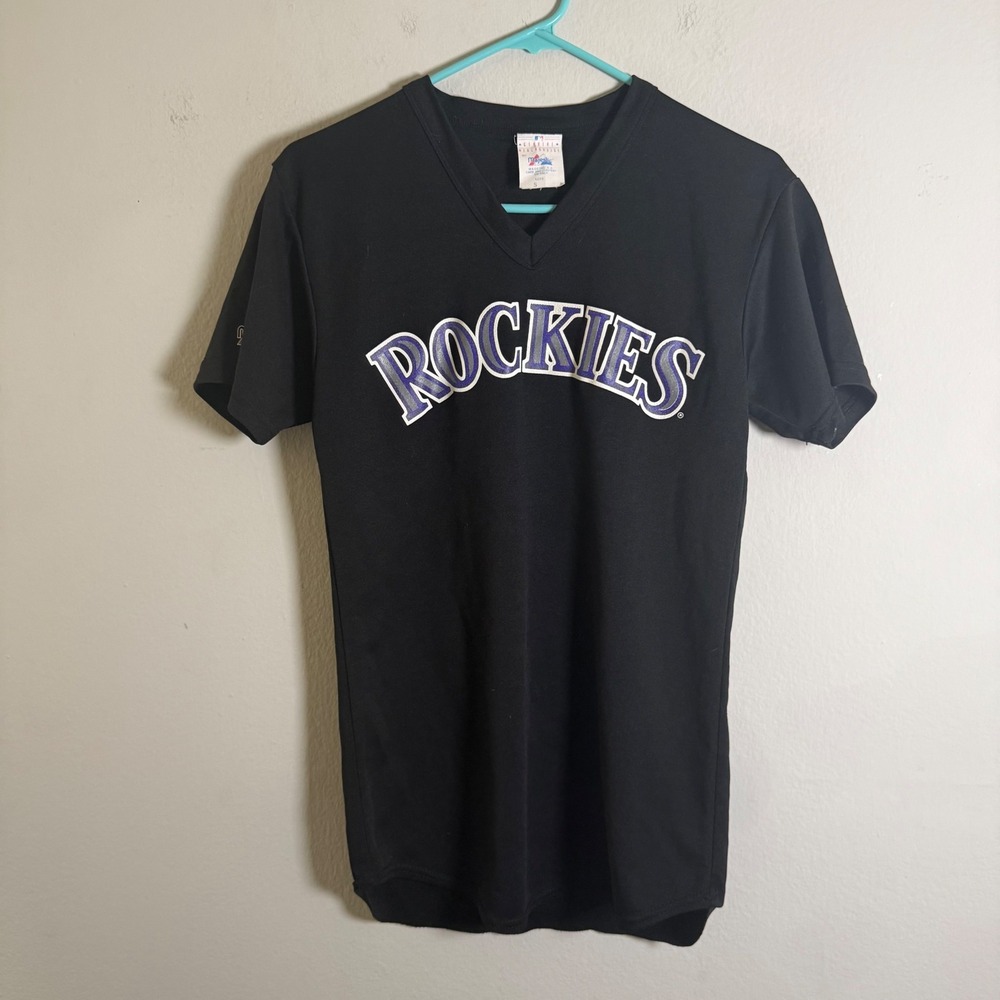 Vintage Majestic Colorado Rockies MLB Jersey‎ Shirt Black V-Neck Mens Small USA